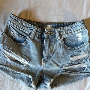 Billabong Women's Ripped Jean Shorts - Light Blue